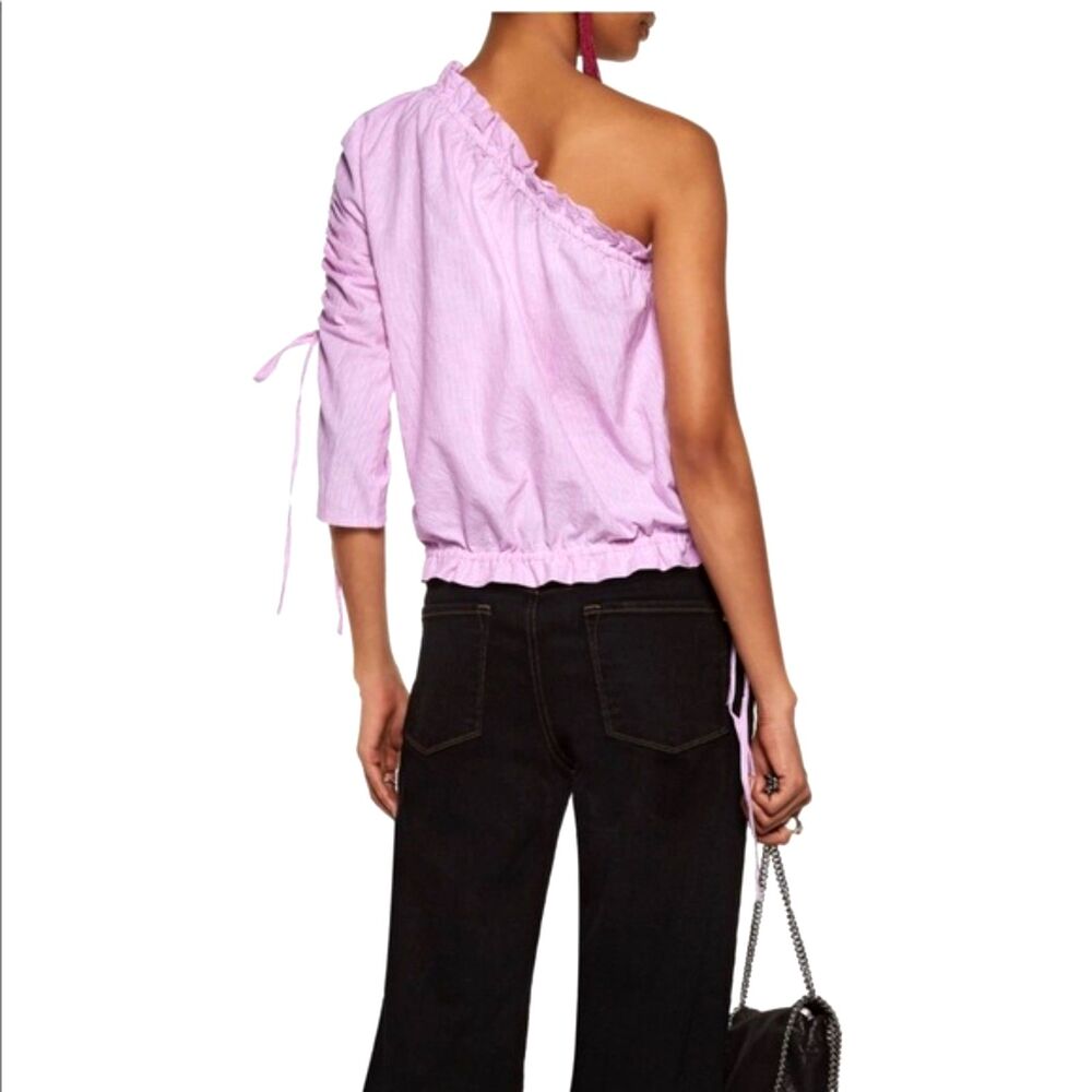 Walter Baker Megan One‑Shoulder Ruched Top XS Pink Stripe | NWT Cotton Blouse
